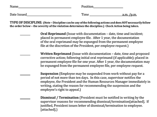 disciplinary write-up form 0322