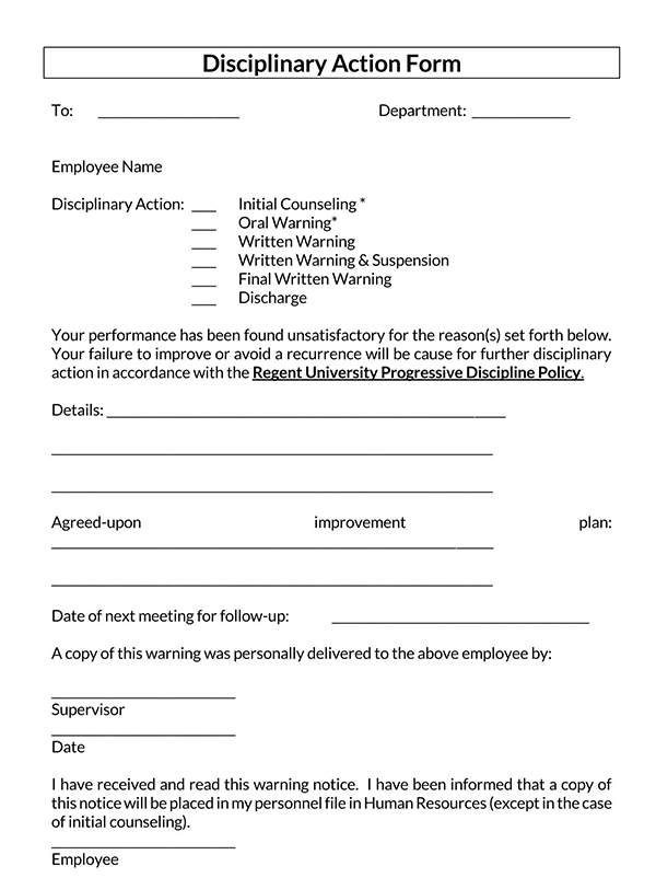 Free Printable Notice of Disciplinary Action Form 19 as Word Format