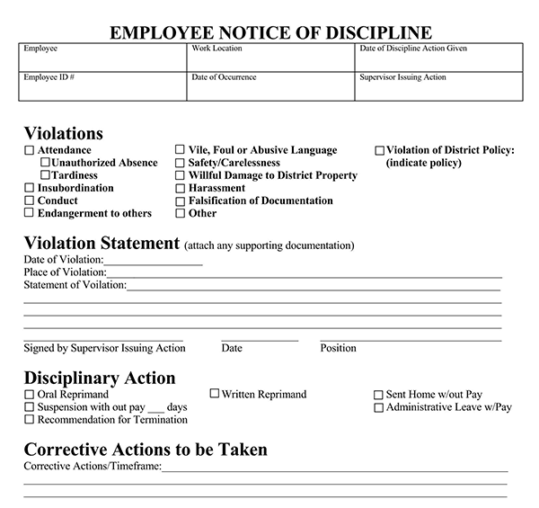 disciplinary write-up form
