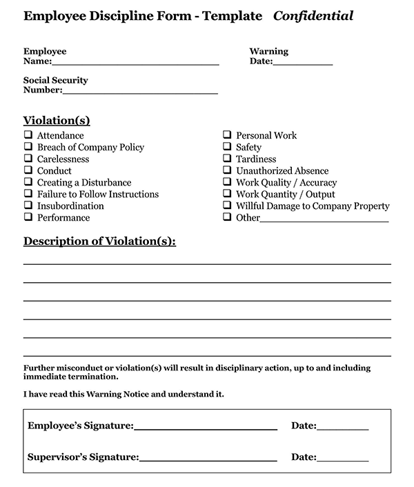 Great Downloadable Confidential Employee Discipline Form for Pdf Format