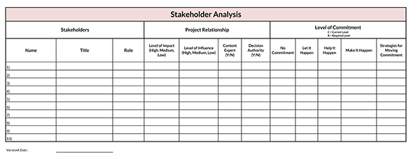 Excel Stakeholder Analysis Template 02