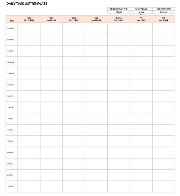 hourly schedule template pdf