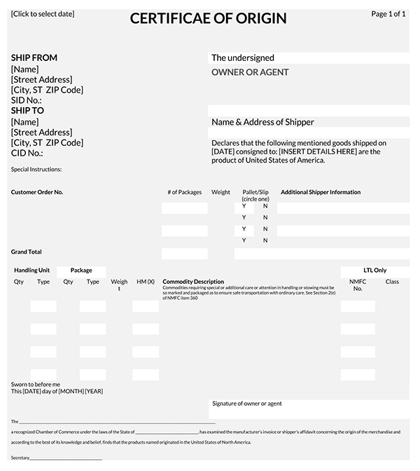 Sample Certificate of Origin: Free Template07