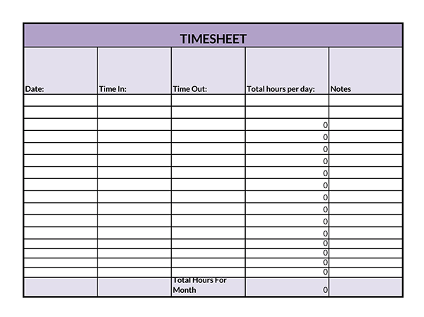 Timesheet Form Sample - Editable Template