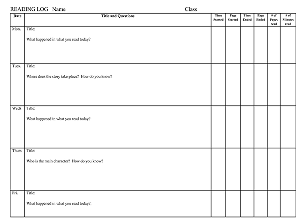 Free Reading Log Template Example