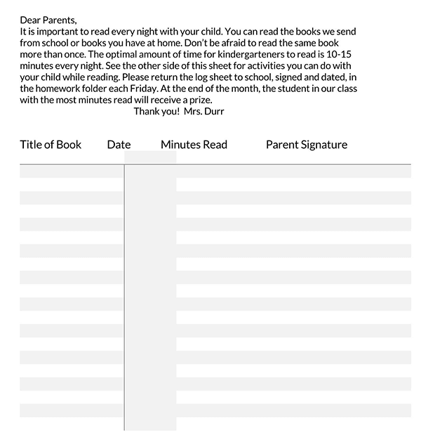 Word Reading Log Template Example