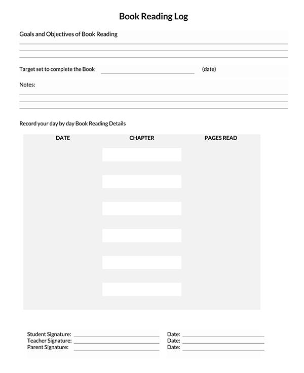 Free Reading Log Template Sample Example