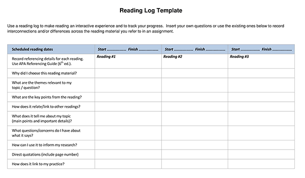 Reading Log Template Sample for Free Download