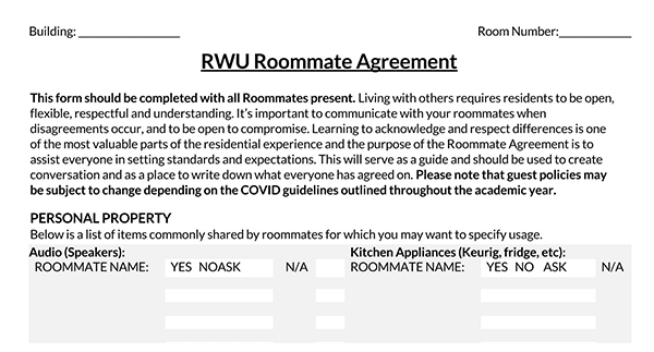 Great Editable Roommate Agreement Template 07 as Word Format
