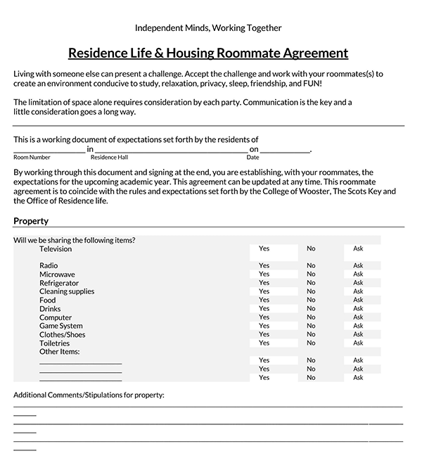 Professional Printable Roommate Agreement Template 36 as Word Document