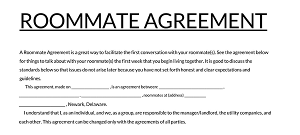 Great Printable Roommate Agreement Template 18 in Word Document