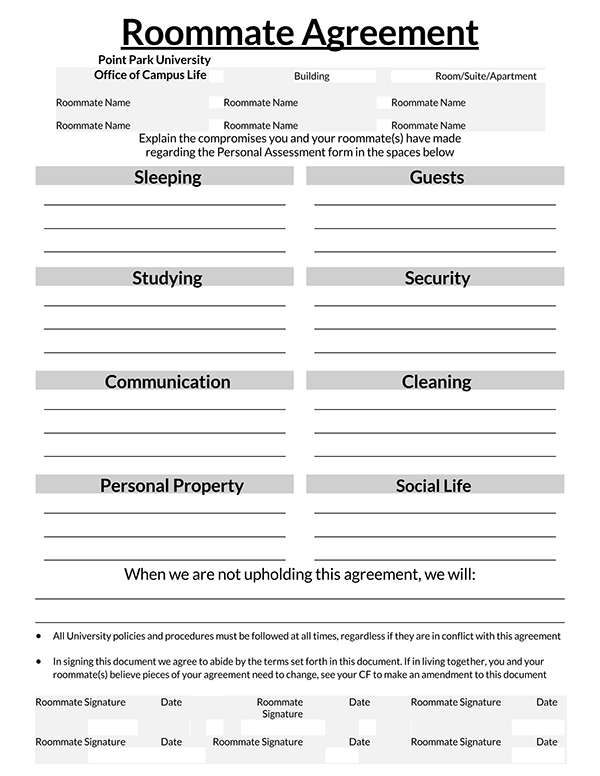 Great Editable Roommate Agreement Template 06 as Word Format