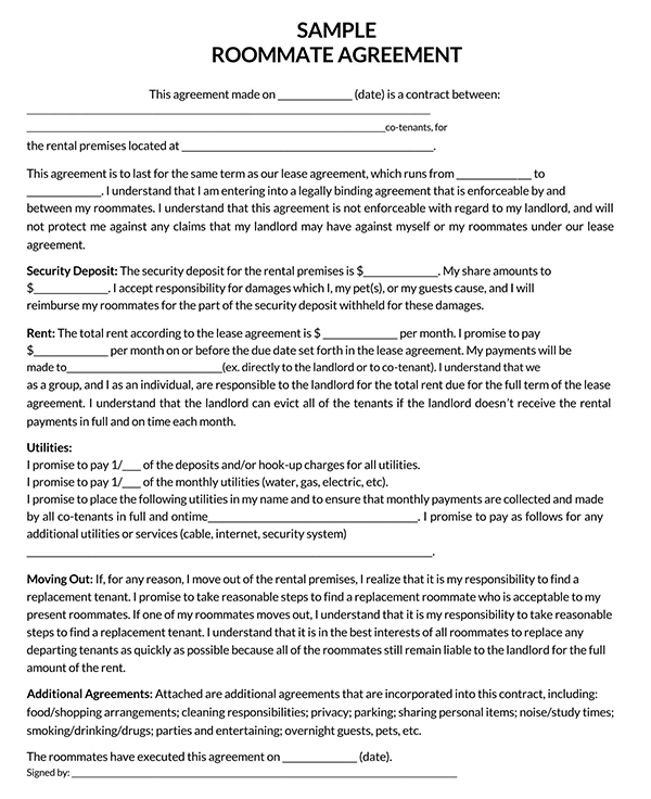 Great Printable Roommate Agreement Template 17 in Word Document