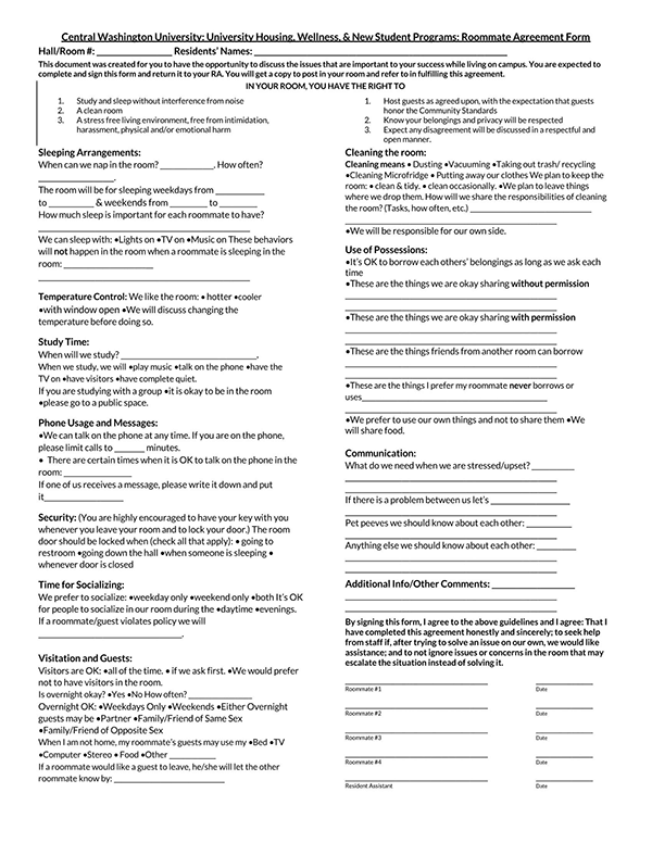 Free Editable Roommate Agreement Template 25 as Word Document