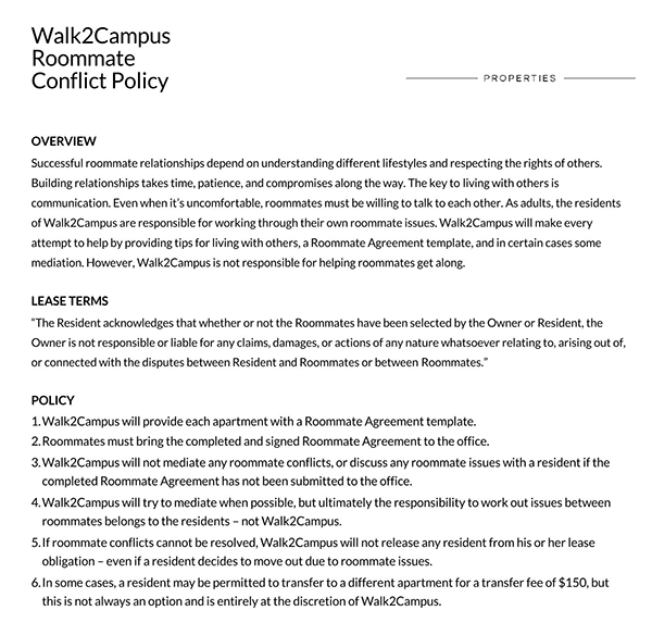 Great Editable Roommate Agreement Template 09 as Word Format
