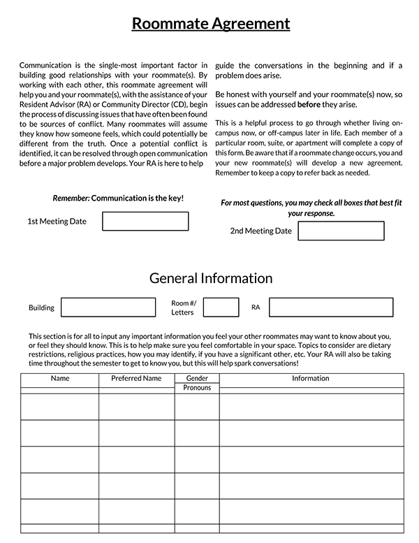 Roommate agreement template pdf 14