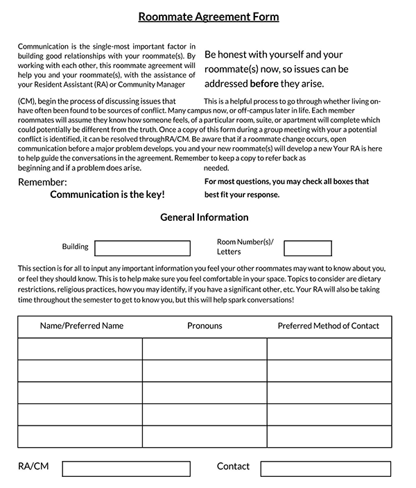 Free Editable Roommate Agreement Template 27 as Word Document