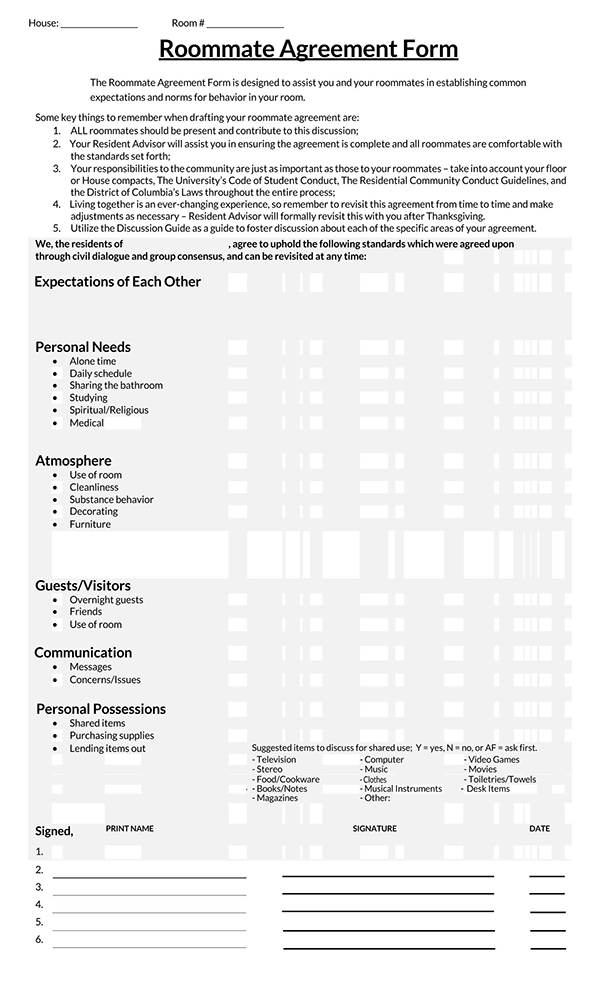 Professional Printable Roommate Agreement Template 35 as Word Document