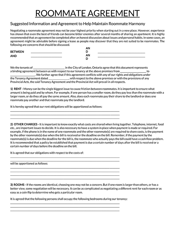 Great Printable Roommate Agreement Template 13 in Word Document