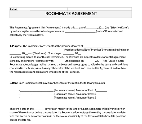 Great Downloadable Roommate Agreement Template 02 as Word File