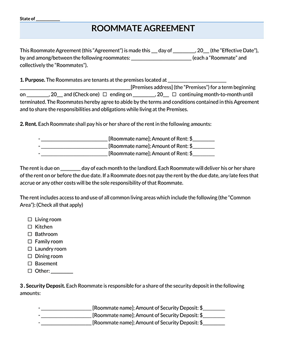 Great Downloadable Roommate Agreement Template 03 as Word File