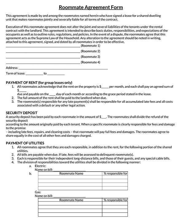 roommate agreement template word doc 01