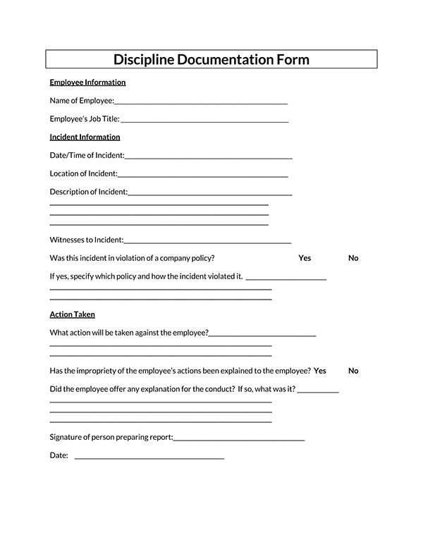 Free Printable Discipline Documentation Form as Word Format