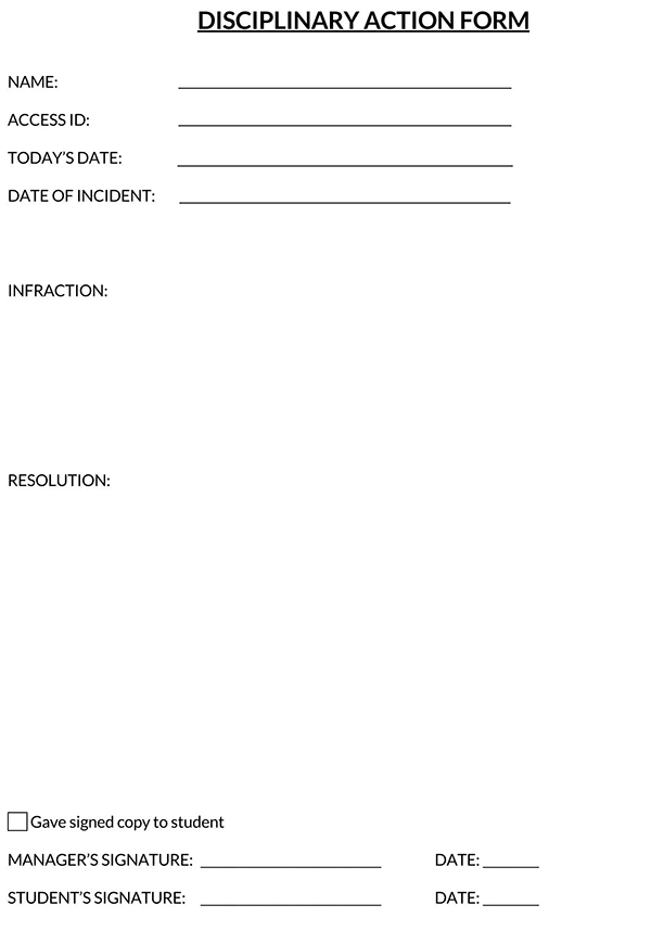 Free Printable Notice of Disciplinary Action Form 20 as Word Format