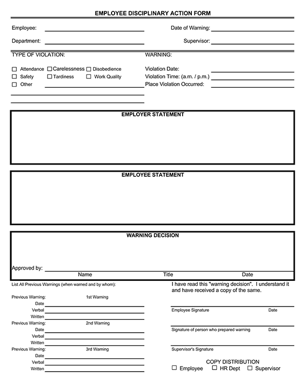 Great Downloadable Employee Disciplinary Action Form for Pdf Format