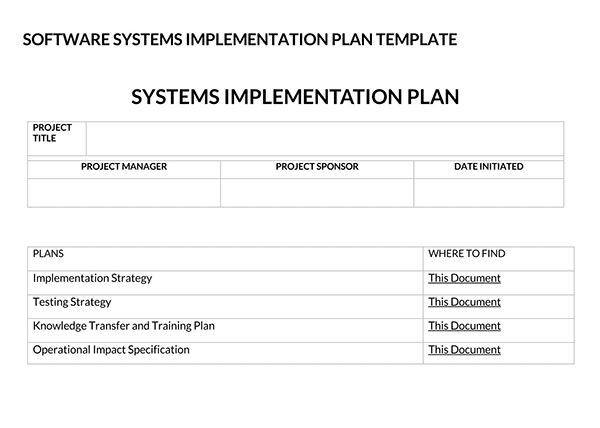 Great Professional Software Systems Implementation Plan Template for Word File