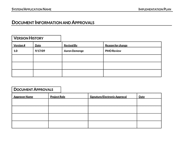 Free Downloadable General Implementation Plan Template 06 for Word Document