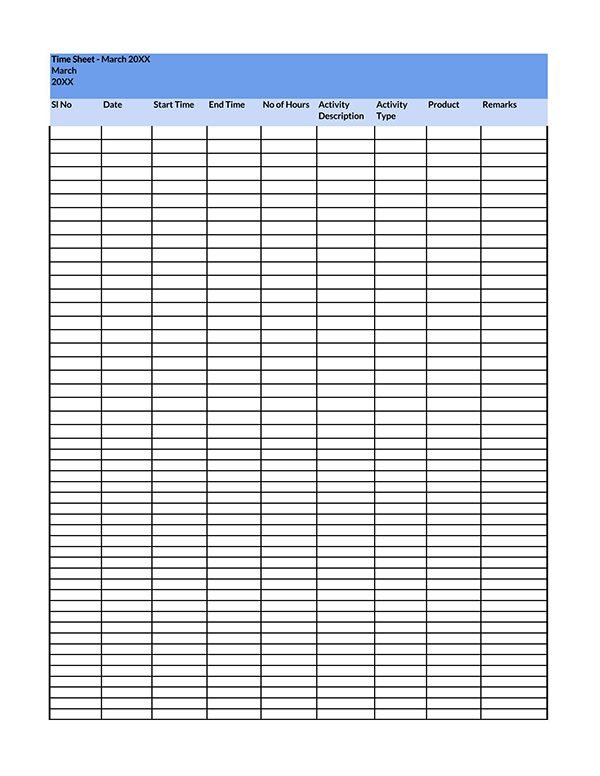 Printable Timesheet Form - Sample Template