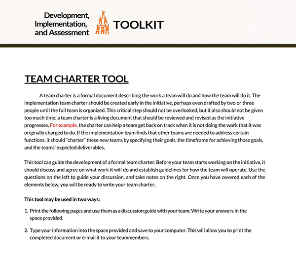 Team Charter Sample - Printable and Editable