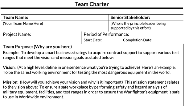 Editable Team Charter Example For Free