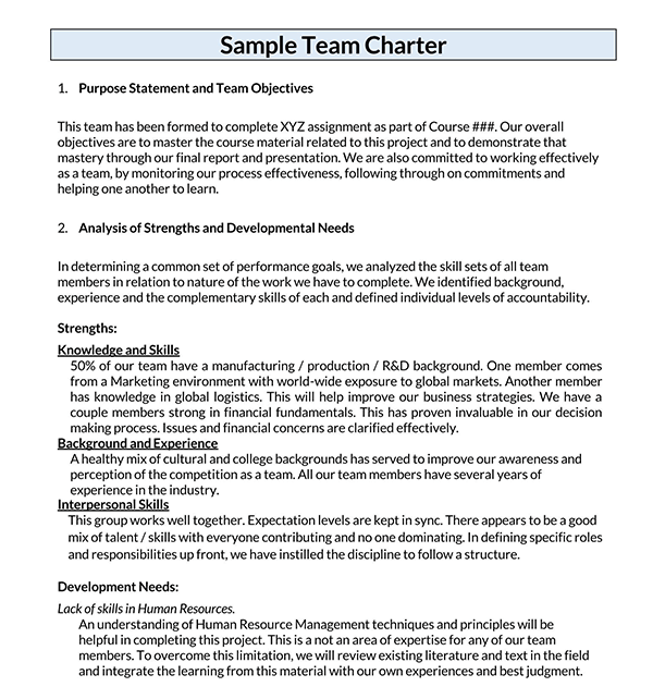 Free Editable Team Charter - Free Download