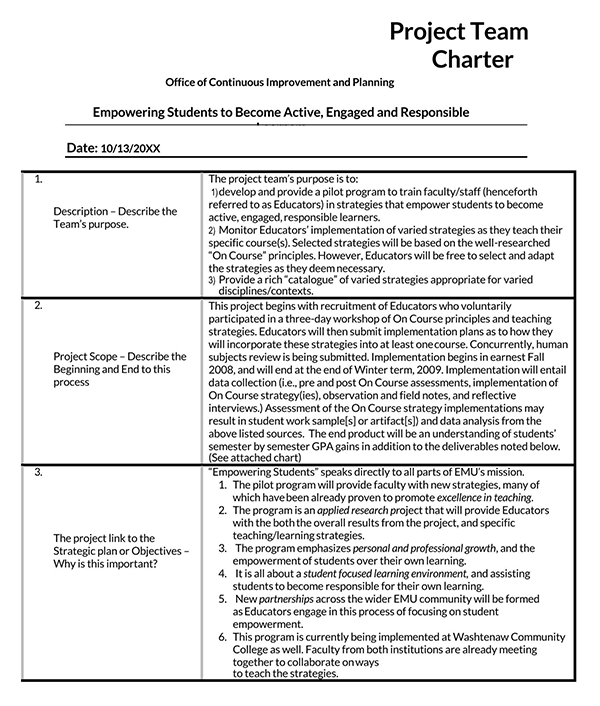 Project Team Charter Template - Free Download
