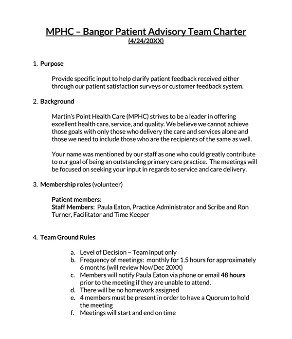 Free Printable Team Charter Template