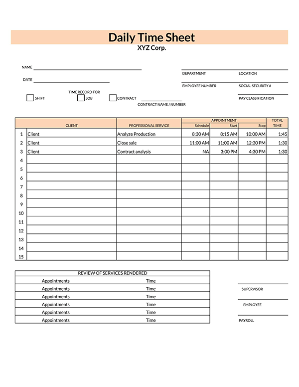 Timesheet Template Pdf Printable