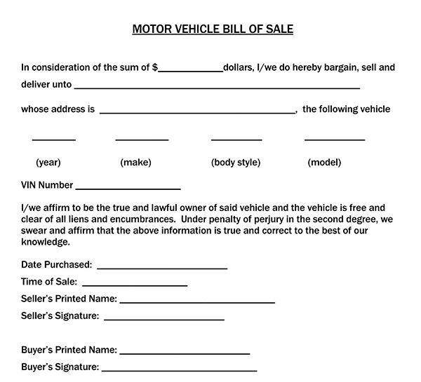 Free Car Bill of Sale PDF