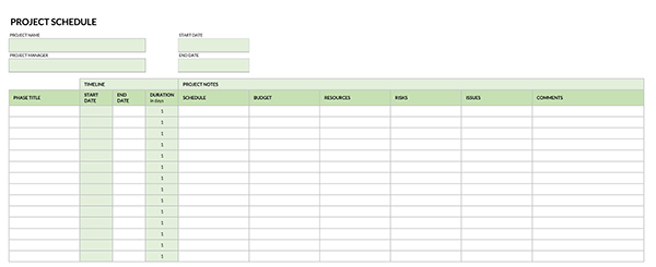 Project Schedule Free Template