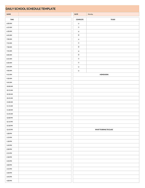 Free Daily School Schedule Template