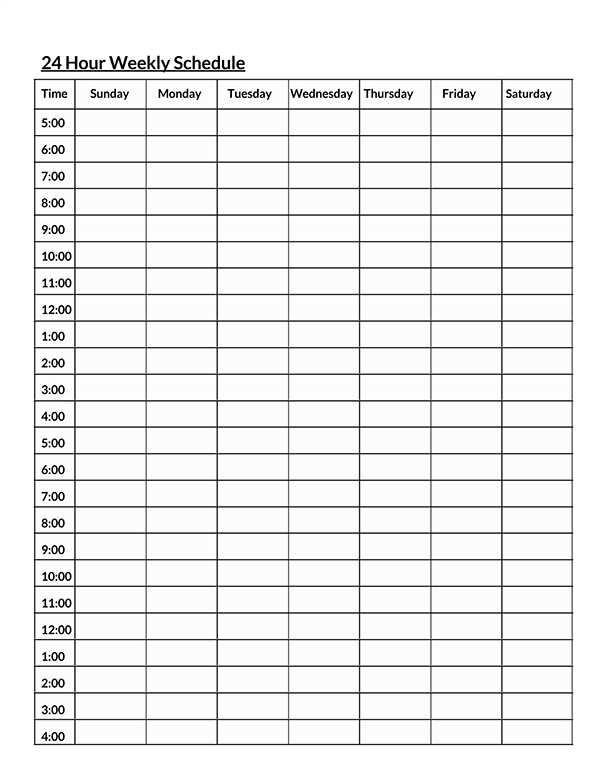 Hourly Schedule Template in Word Format 02