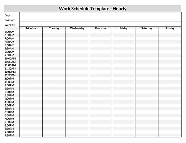 weekly hourly schedule template 39