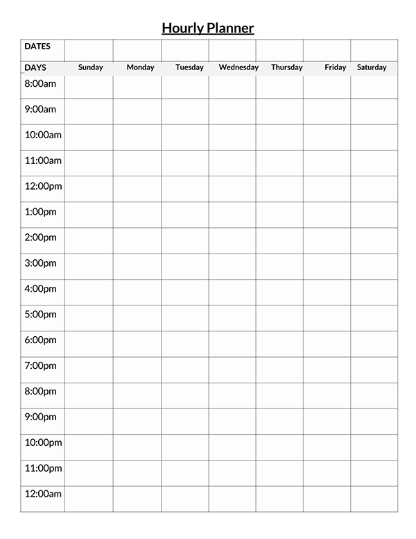 Hourly Schedule Template in Word Format 07