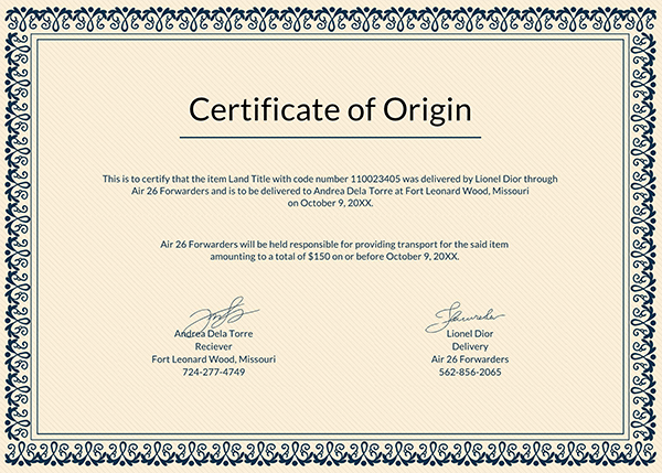Sample Certificate of Origin: Free Template20