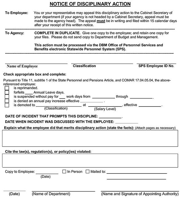 Professional Editable Notice of Disciplinary Action Form 06 for Pdf Format