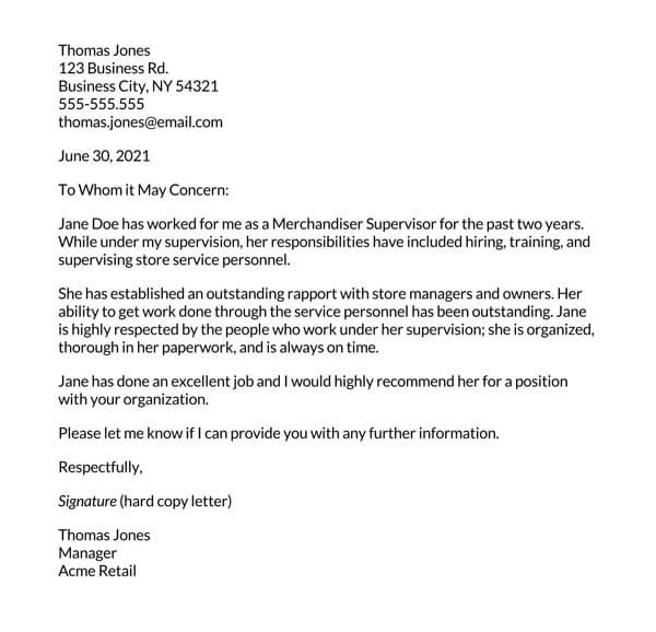 Manager Reference Letter Word Template 04