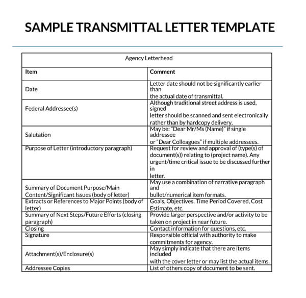 Editable Transmittal Letter Template