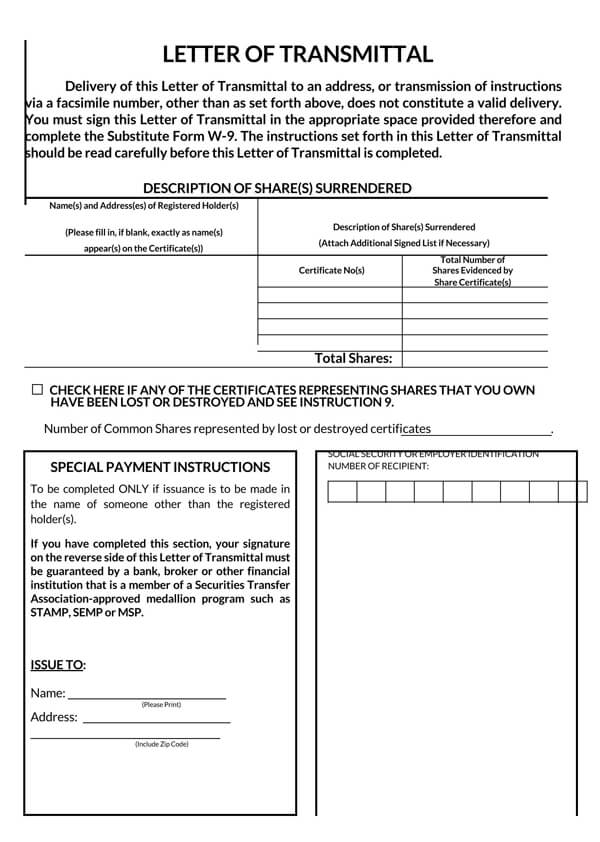 Printable Transmittal Letter Example