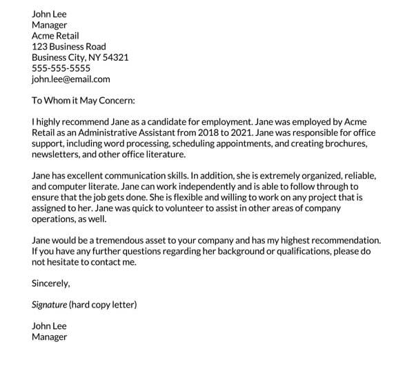 Manager Reference Letter Word Template 08